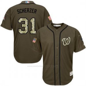 Camiseta Beisbol Hombre Washington Nationals 31 Max Scherzer Verde Salute To Service