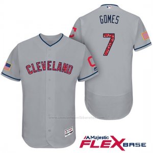 Camiseta Beisbol Hombre Cleveland Indians 2017 Estrellas y Rayas Yan Gomes Gris Flex Base