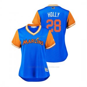 Camiseta Beisbol Mujer Miami Marlins Bryan Holaday 2018 Llws Players Weekend Holly Light Toronto Blue Jays