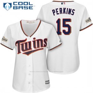 Camiseta Beisbol Mujer Minnesota Twins 2017 Postemporada Glen Perkins Blanco Cool Base