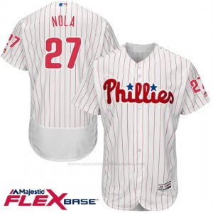 Camiseta Beisbol Hombre Philadelphia Phillies Aaron Nola 27 Blanco Flex Base Autentico Coleccion Jugador