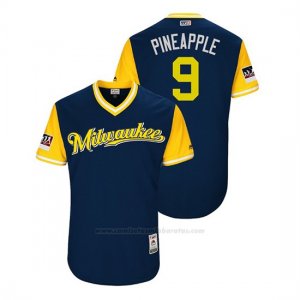 Camiseta Beisbol Hombre Milwaukee Brewers Manny Pina 2018 Llws Players Weekend Pineapple Azul