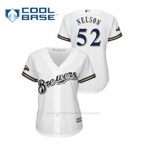 Camiseta Beisbol Mujer Milwaukee Brewers Jimmy Nelson 2019 Postseason Cool Base Blanco