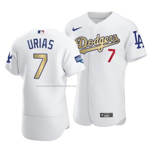 Camiseta Beisbol Hombre Los Angeles Dodgers Julio Urias 2021 Gold Program Patch Autentico Blanco