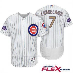 Camiseta Beisbol Hombre Chicago Cubs 7 Jeimer Candelario Blanco Oro Program Flex Base