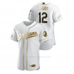 Camiseta Beisbol Hombre Cleveland Indians Francisco Lindor Golden Edition Autentico Blanco