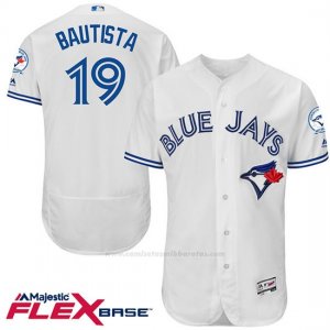 Camiseta Beisbol Hombre Toronto Blue Jays Jose Bautista 19 Blanco Flex Base Autentico Coleccion 40 Aniversario