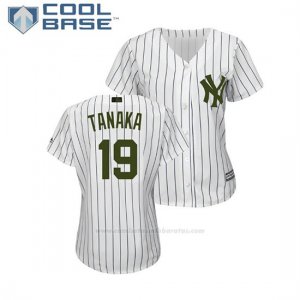 Camiseta Beisbol Mujer New York Yankees Masahiro Tanaka 2018 Dia de los Caidos Cool Base Blanco