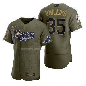 Camiseta Beisbol Hombre Tampa Bay Rays Brett Phillips Camuflaje Digital Verde 2021 Salute To Service