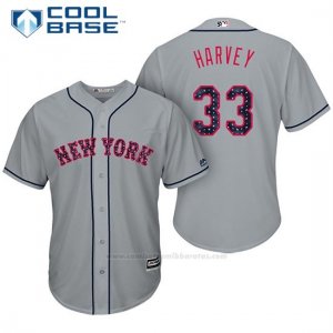 Camiseta Beisbol Hombre New York Mets 2017 Estrellas y Rayas Matt Harvey Gris Cool Base