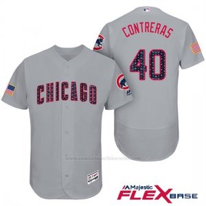 Camiseta Beisbol Hombre Chicago Cubs 2017 Estrellas y Rayas Cubs 40 Willson Contreras Gris Flex Base