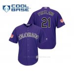 Camiseta Beisbol Hombre Colorado Rockies Kyle Freeland Cool Base Entrenamiento de Primavera 2019 Violeta