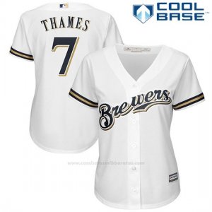 Camiseta Beisbol Mujer Milwaukee Brewers Eric Thames Blanco Jugador Cool Base