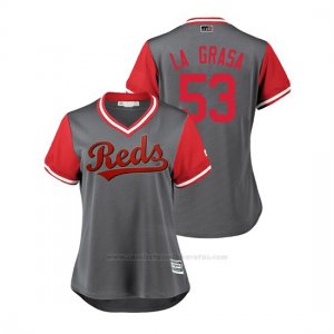 Camiseta Beisbol Mujer Cincinnati Reds Wandy Peralta 2018 Llws Players Weekend La Grasa Gris
