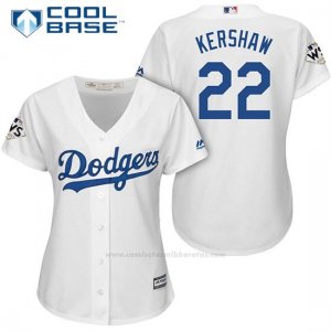 Camiseta Beisbol Mujer Los Angeles Dodgers 2017 World Series Clayton Kershaw Blanco Cool Base