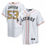 Camiseta Beisbol Hombre Houston Astros Cristian Javier 2023 Gold Collection Replica Blanco Oro