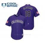 Camiseta Beisbol Hombre Colorado Rockies Charlie Negromon Cool Base Entrenamiento de Primavera 2019 Violeta