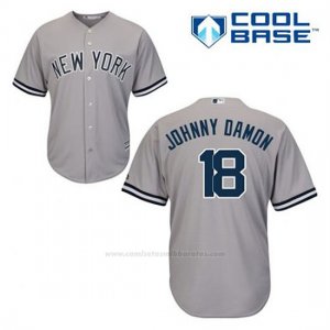 Camiseta Beisbol Hombre New York Yankees Johnny Damon 18 Gris Cool Base