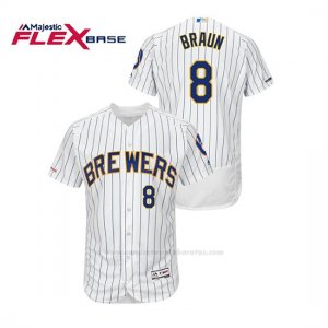 Camiseta Beisbol Hombre Milwaukee Brewers Ryan Braun 150th Aniversario Patch Autentico Flex Base Blanco Azul