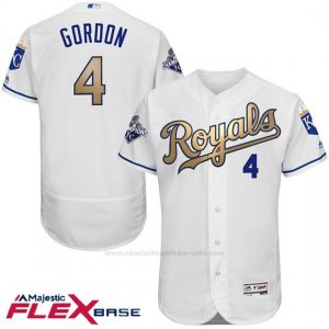 Camiseta Beisbol Hombre Kansas City Royals Alex Gordon World Series Campeones Oro Program Blanco Flex Base