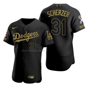 Camiseta Beisbol Hombre Los Angeles Dodgers Max Scherzer Negro 2021 Salute To Service