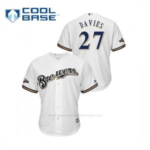 Camiseta Beisbol Hombre Milwaukee Brewers Zach Davies 2019 Postseason Cool Base Blanco