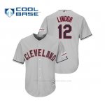 Camiseta Beisbol Hombre Cleveland Indians Francisco Lindor 2019 All Star Game Patch Cool Base Gris