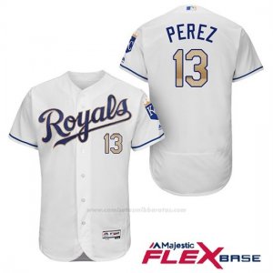Camiseta Beisbol Hombre Kansas City Royals 13 Salvador Perez Blanco 2017 Flex Base