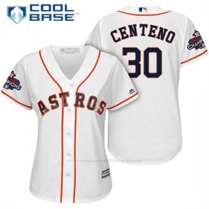 Camiseta Beisbol Mujer Houston Astros 2017 World Series Campeones Juan Centeno Blanco Cool Base