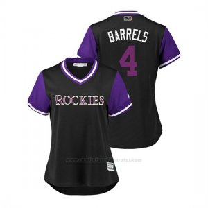 Camiseta Beisbol Mujer Colorado Rockies Pat Valaika 2018 Llws Players Weekend Barrels Negro