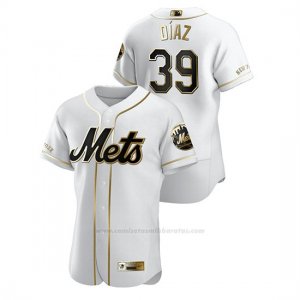 Camiseta Beisbol Hombre New York Mets Edwin Diaz Golden Edition Autentico Blanco