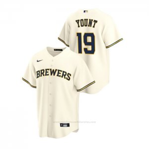 Camiseta Beisbol Hombre Milwaukee Brewers Robin Yount Replica Primera Crema