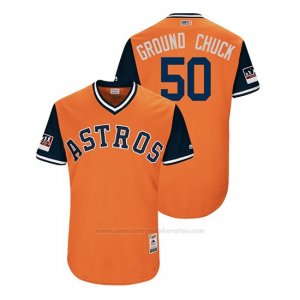 Camiseta Beisbol Hombre Houston Astros Charlie Morton 2018 Llws Players Weekend Ground Chuck Orange