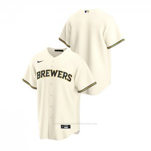 Camiseta Beisbol Hombre Milwaukee Brewers Replica Primera Crema