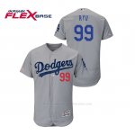 Camiseta Beisbol Hombre Los Angeles Dodgers Hyun Jin Ryu 150th Aniversario Patch Flex Base Gris