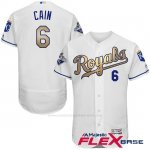 Camiseta Beisbol Hombre Kansas City Royals Lorenzo Cain World Series Campeones Oro Program Blanco Flex Base