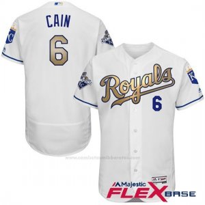 Camiseta Beisbol Hombre Kansas City Royals Lorenzo Cain World Series Campeones Oro Program Blanco Flex Base