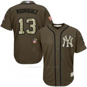 Camiseta Beisbol Hombre New York Yankees 13 Alex Rodriguez Verde Salute To Service