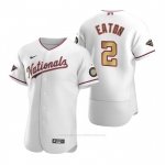 Camiseta Beisbol Hombre Washington Nationals Adam Eaton Gold-Trimmed Championship Autentico Blanco