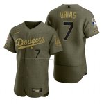 Camiseta Beisbol Hombre Los Angeles Dodgers Julio Urias Camuflaje Digital Verde 2021 Salute To Service