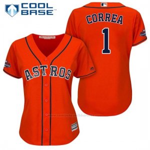 Camiseta Beisbol Mujer Houston Astros 2017 World Series Campeones Carlos Correa Naranja Cool Base