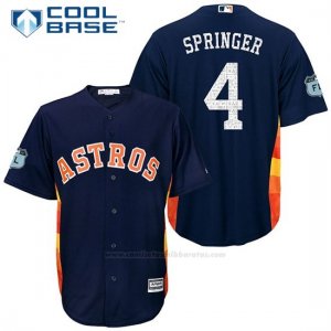 Camiseta Beisbol Hombre Houston Astros George Springer 4 Azul 2017 Entrenamiento de Primavera Cool Base Jugador