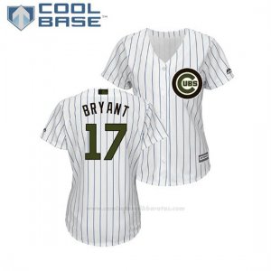 Camiseta Beisbol Mujer Chicago Cubs Kris Bryant 2018 Dia de los Caidos Cool Base Blanco