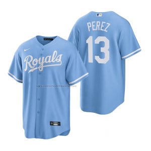 Camiseta Beisbol Hombre Kansas City Royals Salvador Perez 13 Replica Alterno Azul
