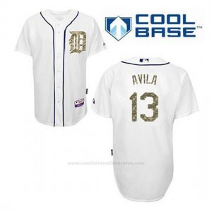 Camiseta Beisbol Hombre Detroit Tigers Alex Avila 13 Blanco Usmc Cool Base