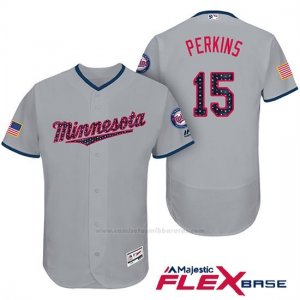 Camiseta Beisbol Hombre Minnesota Twins 2017 Estrellas y Rayas Glen Perkins Gris Flex Base