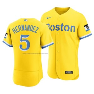 Camiseta Beisbol Hombre Boston Red Sox Enrique Hernandez 2021 City Connect Autentico Oro