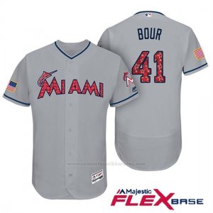 Camiseta Beisbol Hombre Miami Marlins 2017 Estrellas y Rayas Justin Bour Gris Flex Base