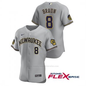 Camiseta Beisbol Hombre Milwaukee Brewers Ryan Braun Autentico 2020 Road Gris