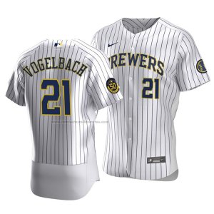 Camiseta Beisbol Hombre Milwaukee Brewers Daniel Vogelbach Autentico Primera Blanco